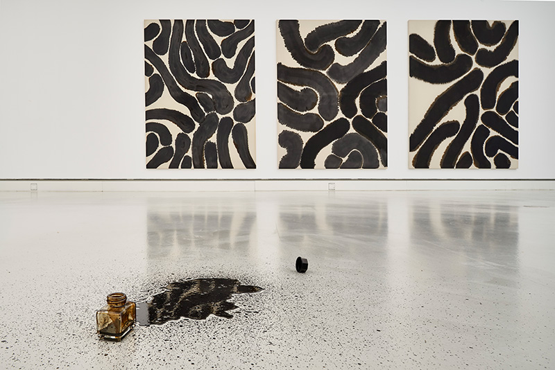 Installation view: Latifa Echakhch: paintings and Untitled (sepia), 2019, Courtesy of kamel mennour, kaufmann repetto, Dvir