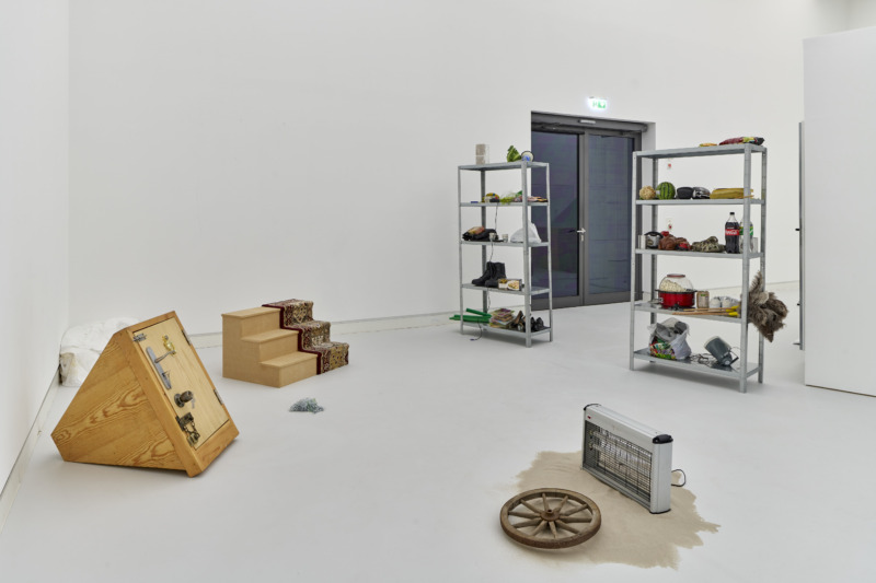 Installation view: Lawrence Abu Hamdan: Earwitness Inventory, 2018-today, 95 objects, shelf, dimensions variable, Courtesy Mor Charpentier, photo: Norbert Miguletz